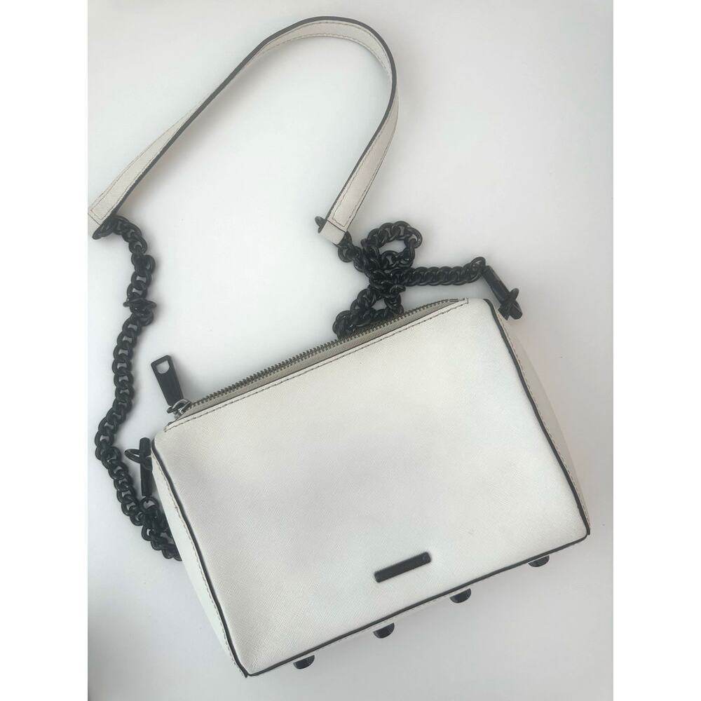 Rebecca Minkoff White Saffiano LeatherCrossbody Bag with Black Hardware